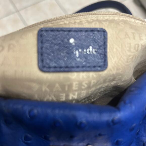 Kate Spade New York Blue Ostrich Embossed Leather Zip Shoulder Bag - Picture 8 of 8